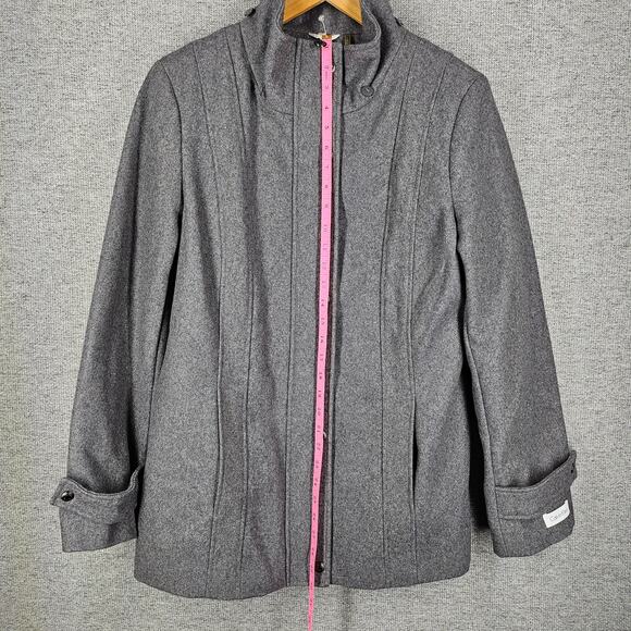 CALVIN KLEIN WOMENS GRAY WOOL BLEND PEACOAT SIZE 12 DETACHABLE HOOD - Picture 12 of 12